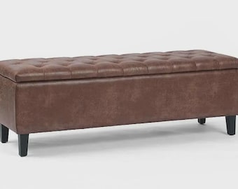 Bench with Full Grain Leather Upholstered Cushion