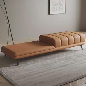 Bench with Full Grain Leather Upholstered Cushion