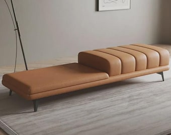Bench with Full Grain Leather Upholstered Cushion