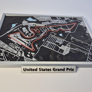 3D-circuitkaart Grand Prix van de Verenigde Staten – F1-muurkunst, Formule 1-circuitdecor, motorsportcadeau