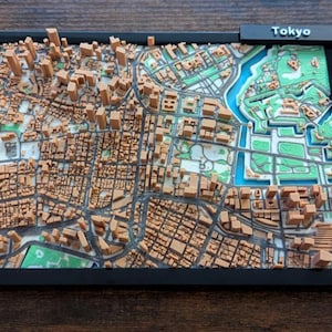 3D-geprinte stadsplattegrond van Tokio, moderne stedelijke muurkunst, cadeau topografische kaart, decor stedelijk landschap, 3D-stratenkaart, cadeau aangepaste stadskaart