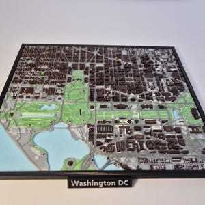 3D-geprinte stadsplattegrond van Washington, moderne stedelijke muurkunst, cadeau topografische kaart, decor stedelijk landschap, 3D-stratenkaart, cadeau aangepaste stadskaart