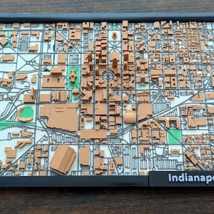 Indianapolis 3D-geprinte stadsplattegrond, moderne stedelijke muurkunst, topografische kaart cadeau, decor stedelijk landschap, 3D-stratenkaart, cadeau aangepaste stadskaart