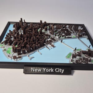 New York, Lower Manhattan, carte de la ville imprimée en 3D, art mural urbain moderne, cadeau carte topographique, décoration de paysage urbain, plan de rue 3D