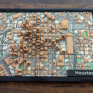 3D-geprinte stadsplattegrond van Houston, moderne stedelijke muurkunst, cadeau topografische kaart, decor stedelijk landschap, 3D-stratenkaart, cadeau aangepaste stadskaart