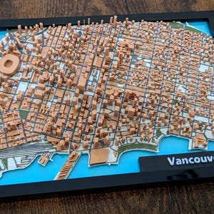 3D-geprinte stadsplattegrond van Vancouver, moderne stedelijke muurkunst, cadeau topografische kaart, decor stedelijk landschap, 3D-stratenkaart, cadeau aangepaste stadskaart