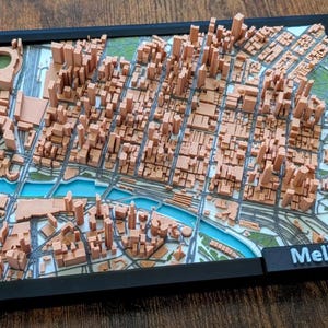 Melbourne 3D-geprinte stadsplattegrond, moderne stedelijke muurkunst, cadeau topografische kaart, decor stedelijk landschap, 3D-stratenkaart, cadeau aangepaste stadskaart