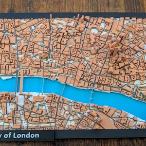 3D-geprinte stadsplattegrond Londen, moderne stedelijke muurkunst, cadeau topografische kaart, decor stedelijk landschap, 3D-stratenkaart, cadeau aangepaste stadskaart