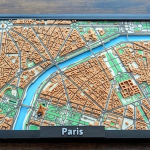 3D-geprinte stadsplattegrond van Parijs, moderne stedelijke muurkunst, cadeau topografische kaart, decor stedelijk landschap, 3D-stratenkaart, cadeau aangepaste stadskaart
