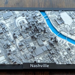 3D-geprinte stadsplattegrond van Nashville, moderne stedelijke muurkunst, cadeau topografische kaart, decor stedelijk landschap, 3D-stratenkaart, cadeau aangepaste stadskaart
