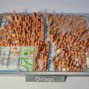 Chicago 3D-geprinte stadsplattegrond, moderne stedelijke muurkunst, cadeau topografische kaart, decor stedelijk landschap, 3D-stratenkaart, cadeau aangepaste stadskaart
