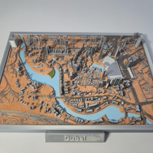 3D-geprinte stadsplattegrond Dubai, moderne stedelijke muurkunst, cadeau topografische kaart, decor stedelijk landschap, 3D-stratenkaart, cadeau aangepaste stadskaart