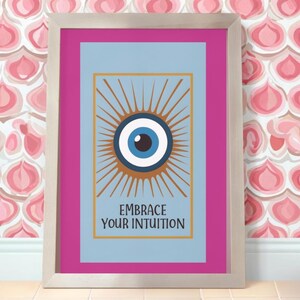 Pôster de mau-olhado com arte de parede, arte de cartas de tarô, design boho-retro, impressão de arte exclusiva, abrace sua intuição, decoração de parede