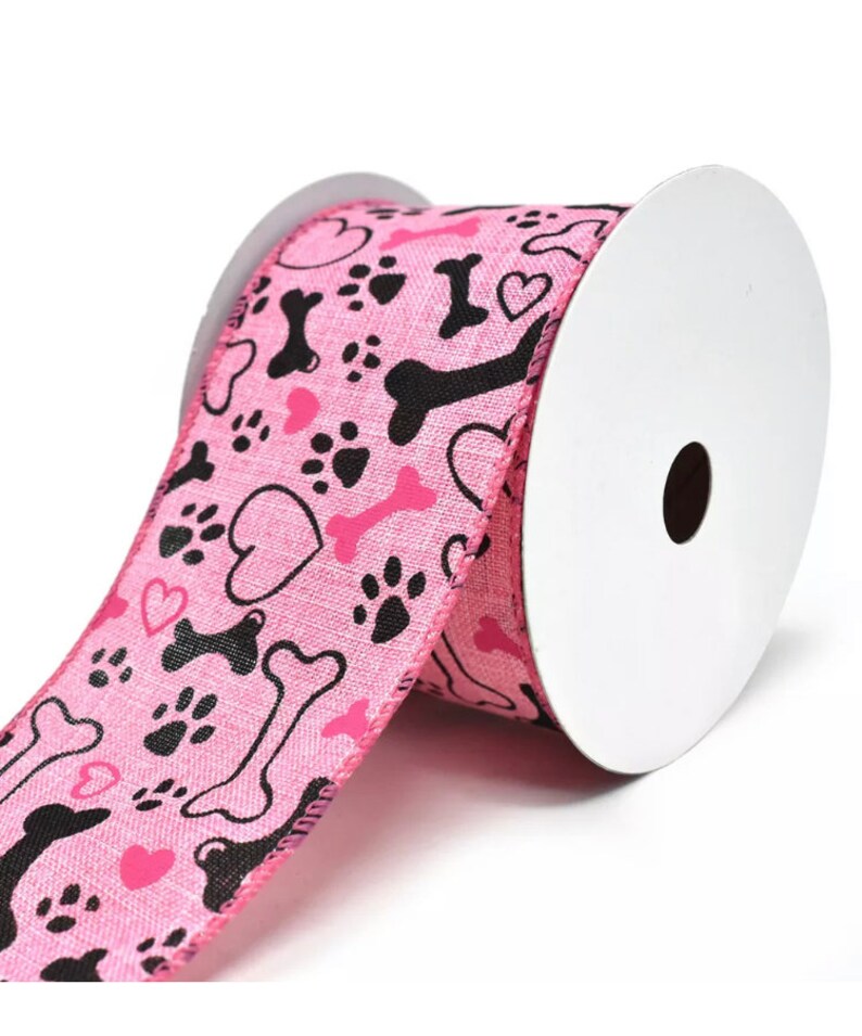 PINK & Black Paw Print Wired Ribbon 2 1/2 Paw Prints Dog Etsy
