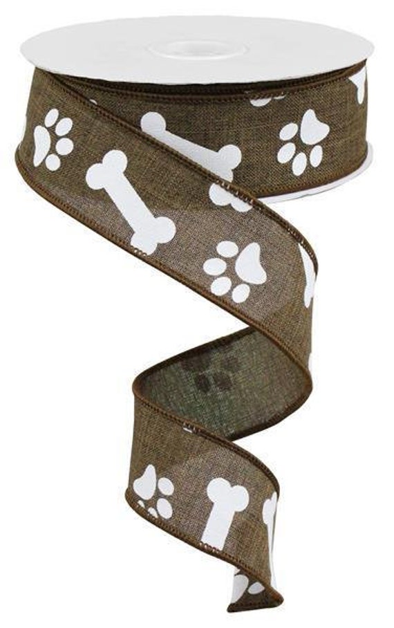 Brown Paw Print Dog Bone Wired Ribbon 1 1/2 Inch White Paw Etsy