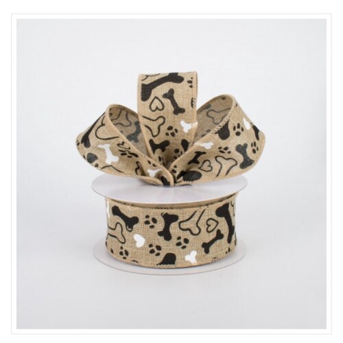 Paw Print Dog Bone BLACK Wired Linen Canvas Ribbon 1 1/2 Etsy