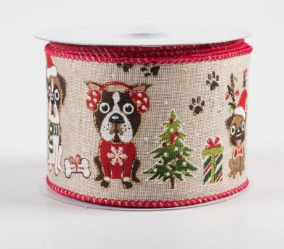 Red and Black Paw Print Wired Edge Ribbon, Burlap Dog Cat Pet Paw Ribbon Wired for Wreath, 2.5” x 10 Yards (30 Feet) (Red&Black)
