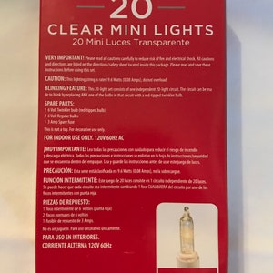 Holiday Time 20 Count Clear Mini Light Set WHITE / GREEN Cord Wire Replacement Christmas Lights for Blocks & Wine Bottles Single Plug Strand image 2