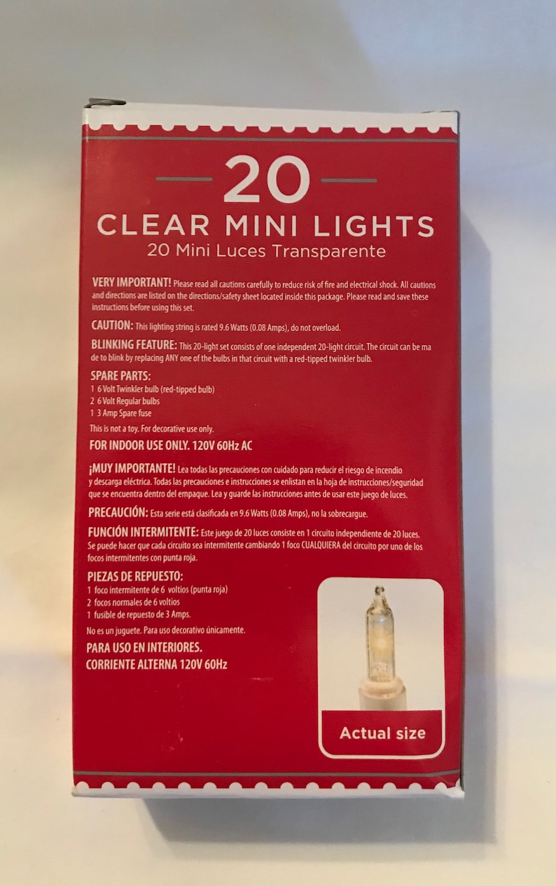 Holiday Time 20 Count Clear Mini Light Set WHITE / GREEN Cord Wire Replacement Christmas Lights for Blocks & Wine Bottles Single Plug Strand image 2