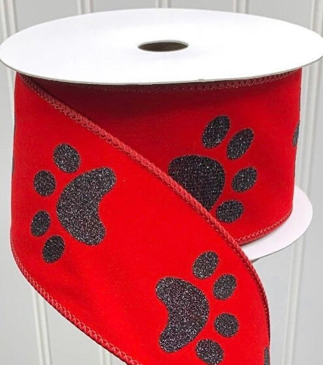 paw print ribbon, glitter ribbon, red paw ribbon, glitter zebra