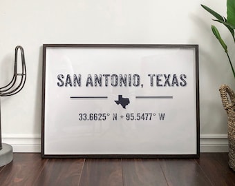 San Antonio Texas Geographic Coordinates Print [Digital Download]