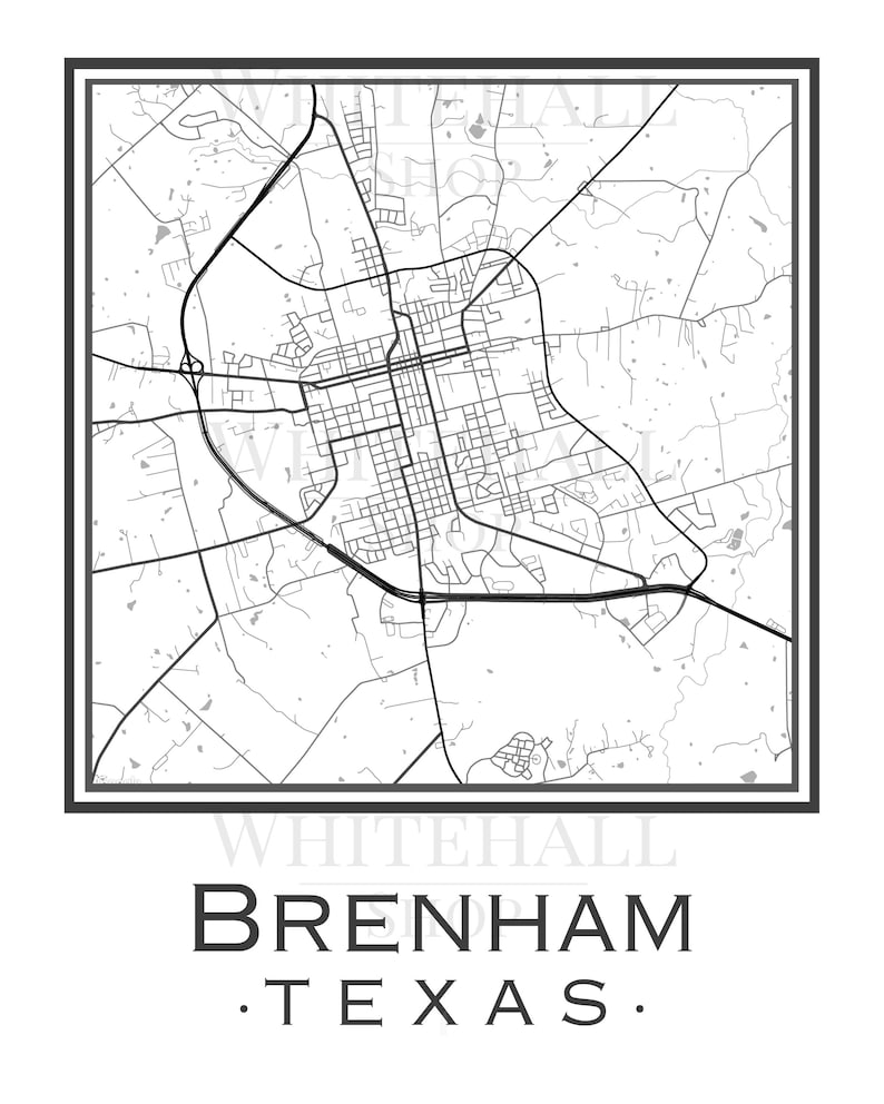 Brenham Texas Map digital Download Etsy