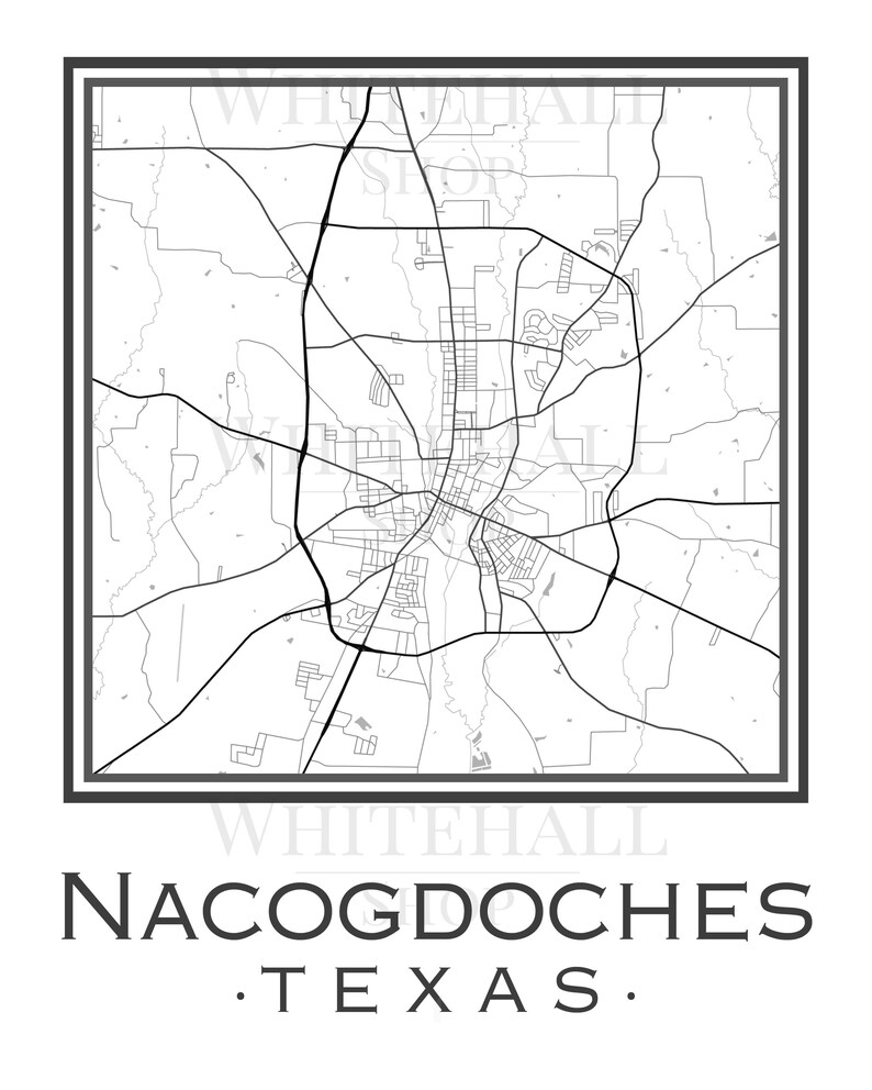 Nacogdoches Texas Map digital Download Etsy