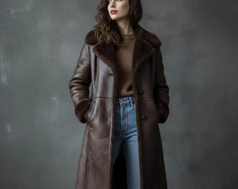 Cappotto in vera pelle di montone da donna / Giacca in pelle di pecora marrone fatta a mano