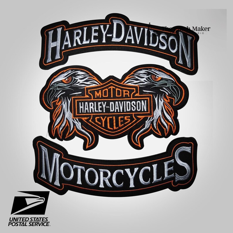 Harley Davidson Double Eagle Embroidery Patch Set With Top Bottom ...