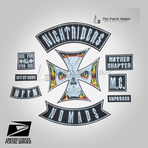 Set Of 9 Piece Night Rider Nomads Patch Café Racer Biker Jackets Iron On Sew On