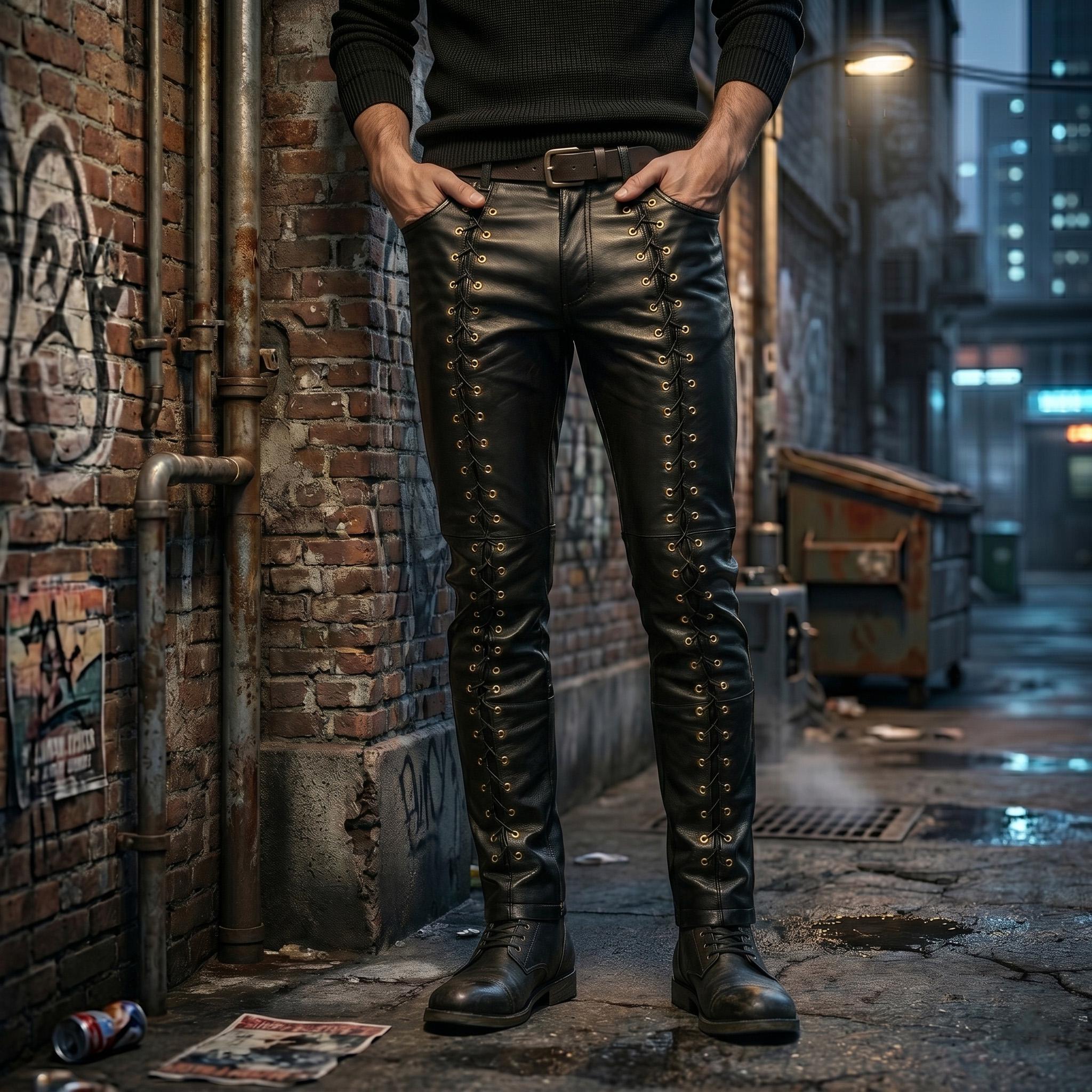 Leather Pants With Laceup - Etsy