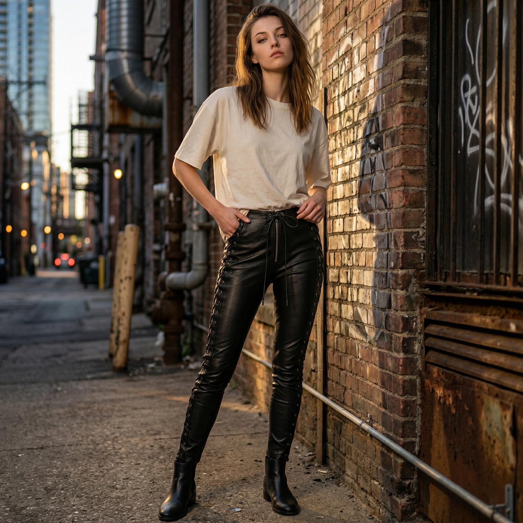 パンツ archive Deerskin Lace-Up Leather pants Lace Fly Leather Pants - Etsy