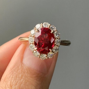 Oval Ruby Engagement Ring: 14K Gold & Sterling Silver