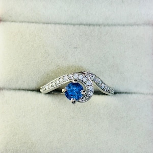 Natural Tanzanite Engagement Ring: Round Sterling Silver, 14k White Gold Option