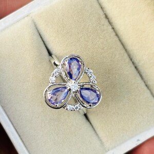 Lab Grown Blue Sapphire Engagement Ring: Pear Cut Sterling Silver