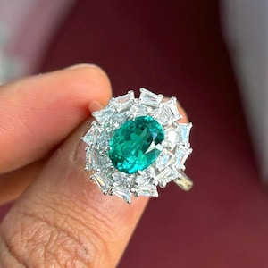 Anillo de turmalina Paraiba cultivada en laboratorio: plata de ley 925 estilo art déco vintage
