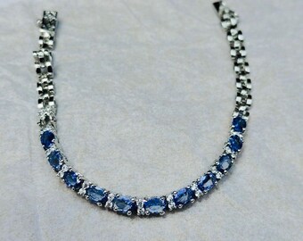 Handmade Oval Tanzanite Bracelet: Sterling Silver Vintage Gift