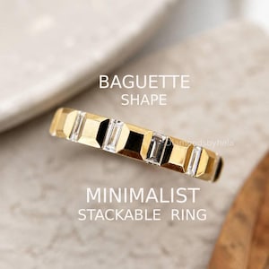 Baguette Diamond Channel Set Ring 14K 18K Solid Gold Band Minimalist Geometric Wedding Band Stackable Diamond Ring Anniversary Gift