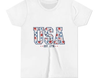 Patriotic Youth Tee - USA EST 1776, Summer T-Shirt, July 4th Apparel, American Flag Shirt, Kids Independence Day Tee