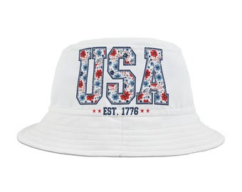 USA Patriotic Bucket Hat, Summer Sun Hat, Outdoor Festival Accessory, 4th of July Gift, Beachwear, Trendy Boho Style