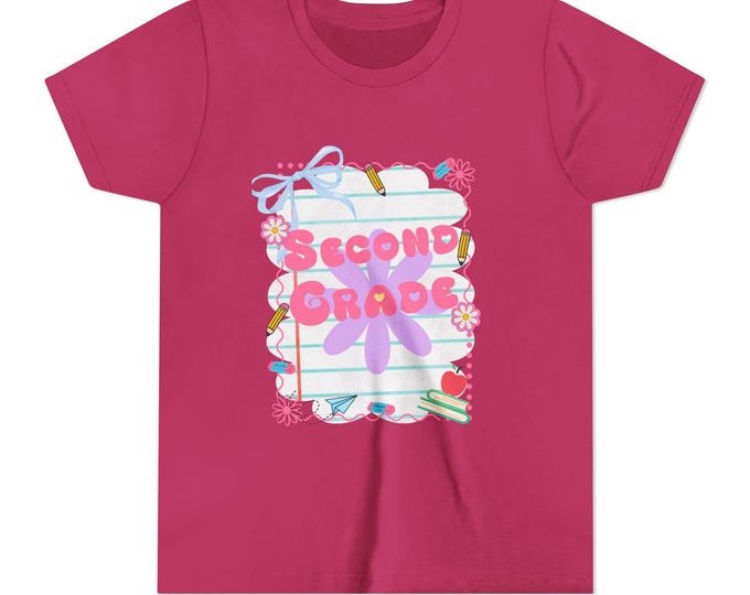 Featured listing image: Cute Second Grade Youth Tee, Kids T-Shirt, Back to School Shirt, Gift for Second Graders, Fun Classroom Wear