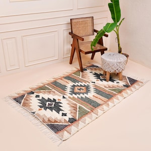 8x10 Handmade Flatweave Blue/Beige Rug Natural Jute Flower Cotton Hemp Rug Large Floor Area Kilim Dhurrie Carpet Home Living Decorative  Rug