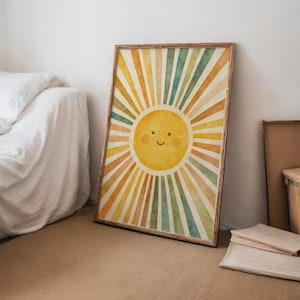 Poster per la sala giochi con sole, stampa acquerello del sole, decorazioni per la cameretta dei bambini con acquerello, decorazioni murali per la cameretta dei bambini, decorazioni murali con sole, decorazioni per la cameretta delle bambine, decorazioni murali per la cameretta dei bambini