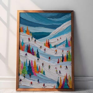 Mini Skiers Illustration Printable, Watercolour Snowy Winter Painting, Ski Gifts, Winter Ski Print, Snowboarders Minimalist Wall Decor