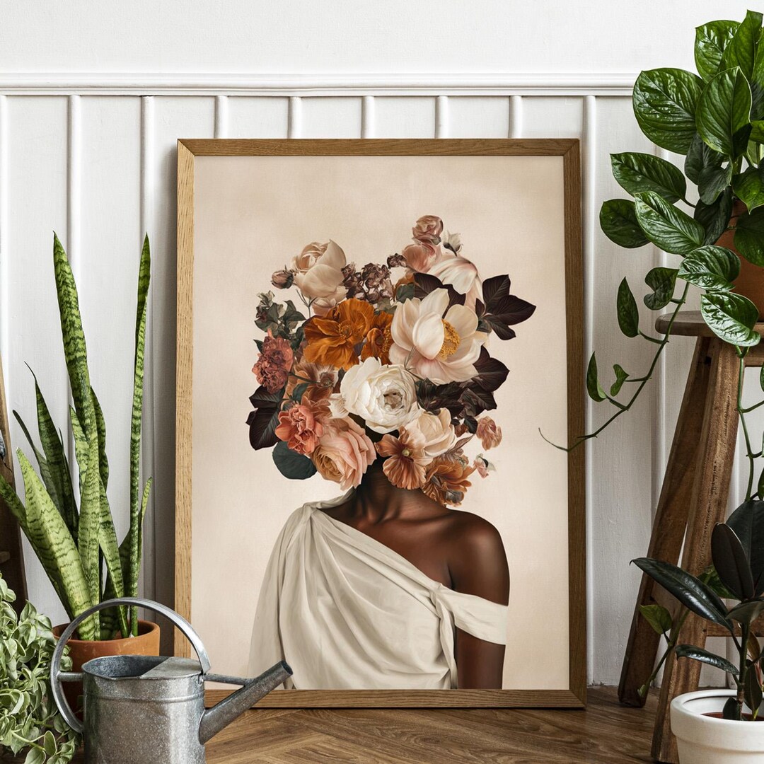 Black Woman Head Flowers Wall Art - African American Canvas Art ...