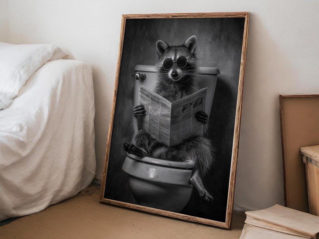 Funny Raccoon Wall Art, Animal Bathroom Photo Print, Raccoon on Toilet ...