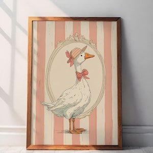 Silly Goose Wall Art, Cute Goose Poster, Girl Nursery Decor, Farm Animal Printable, Kid's Room Illustration, Goose Children's Room