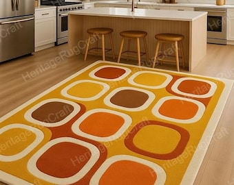 Hand Tufted Retro Geometric Wool Rug, Modern Abstract Area Rug for Living Room Decor