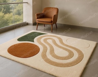 Handgetufteter Wollteppich, moderne abstrakte organische Form Wohnzimmer, handgefertigtes Wohndekor