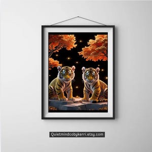 Stampa artistica da parete con tigre - Decorazione giungla tranquilla, stampa animale di consapevolezza, download digitale dei toni autunnali